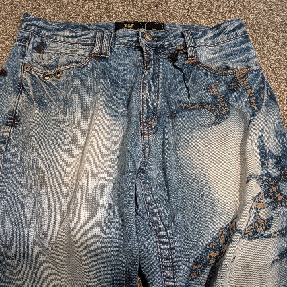Akademiks Jeans Mens 34 Y2K Baggy Distressed Beaded Embroidered Hip Hop Denim - Picture 3 of 16